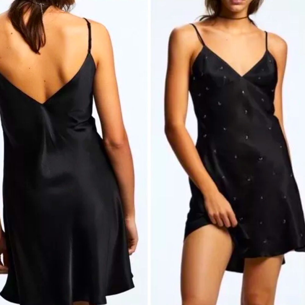 Zara Satin slip dress with embellishment! Nwt